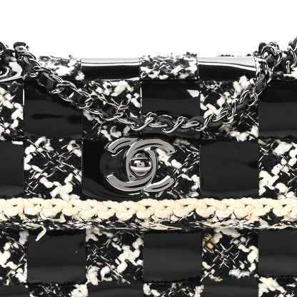 Chanel Tweed Patent Quilted Rectangular Flap Black White 8 of 9
