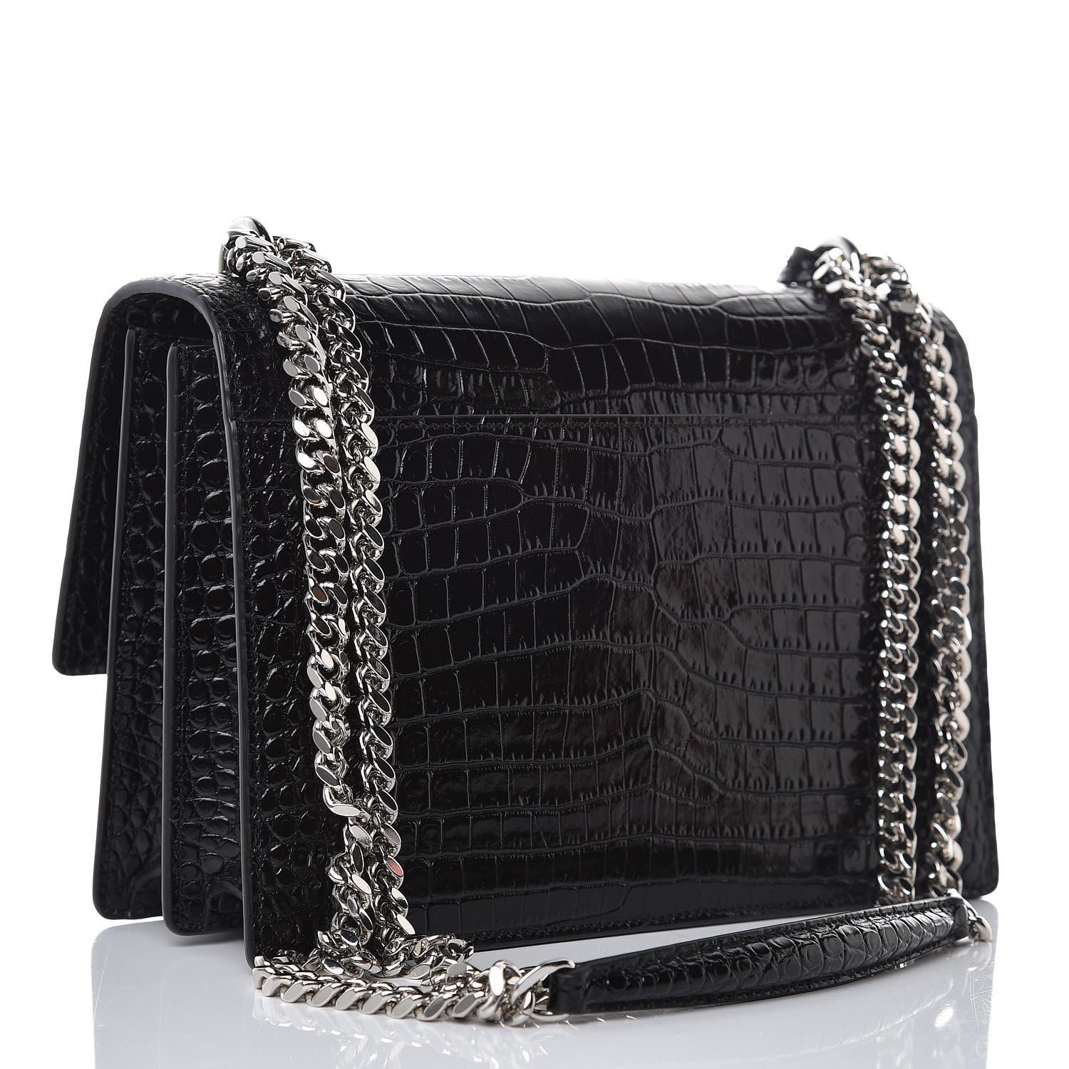 Saint Laurent Calfskin Crocodile Embossed Medium Monogram Sunset Black 3 of 7