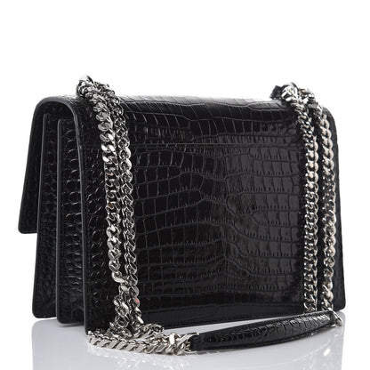 Saint Laurent Calfskin Crocodile Embossed Medium Monogram Sunset Black 3 of 7