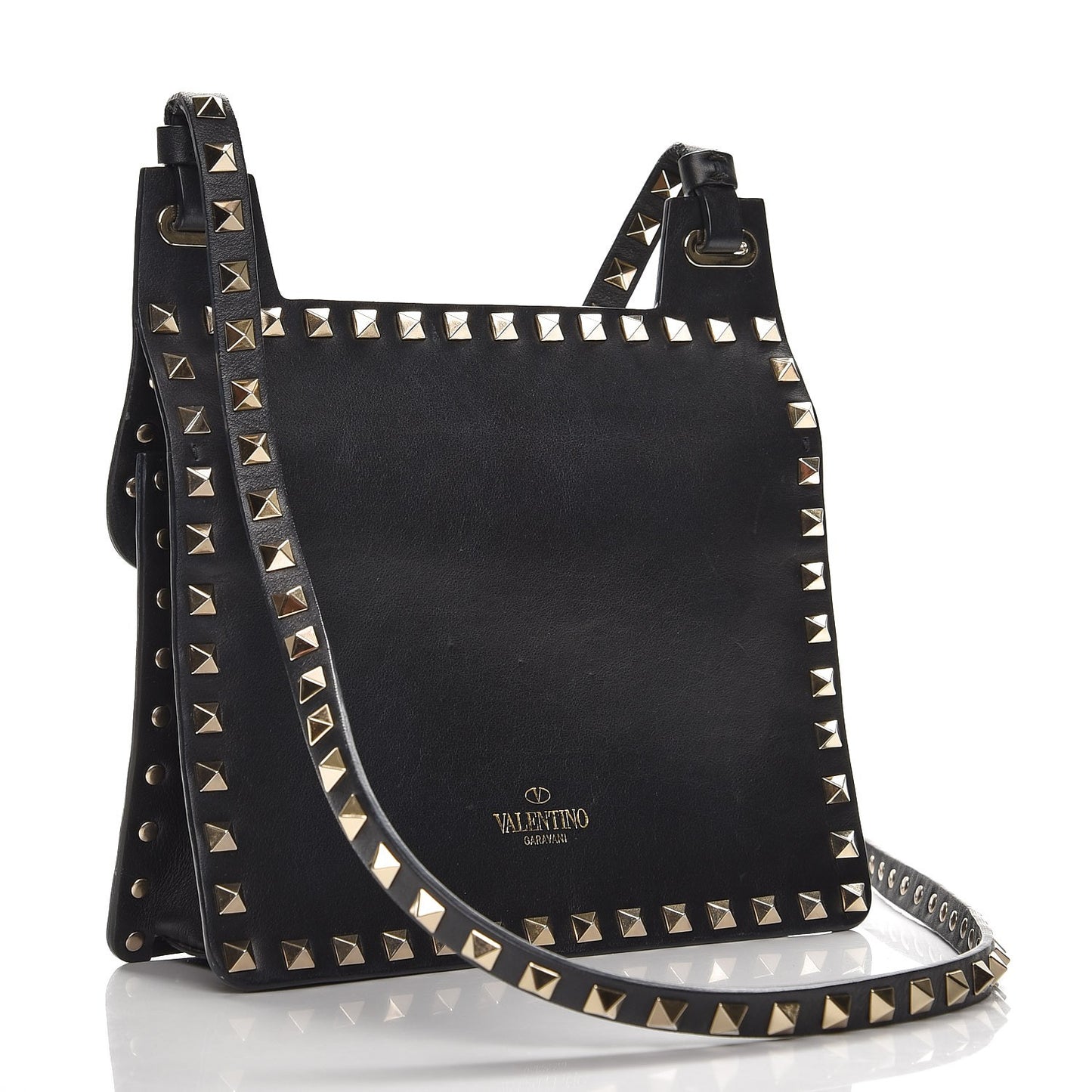Calfskin Rockstud Crossbody Messenger Bag Black