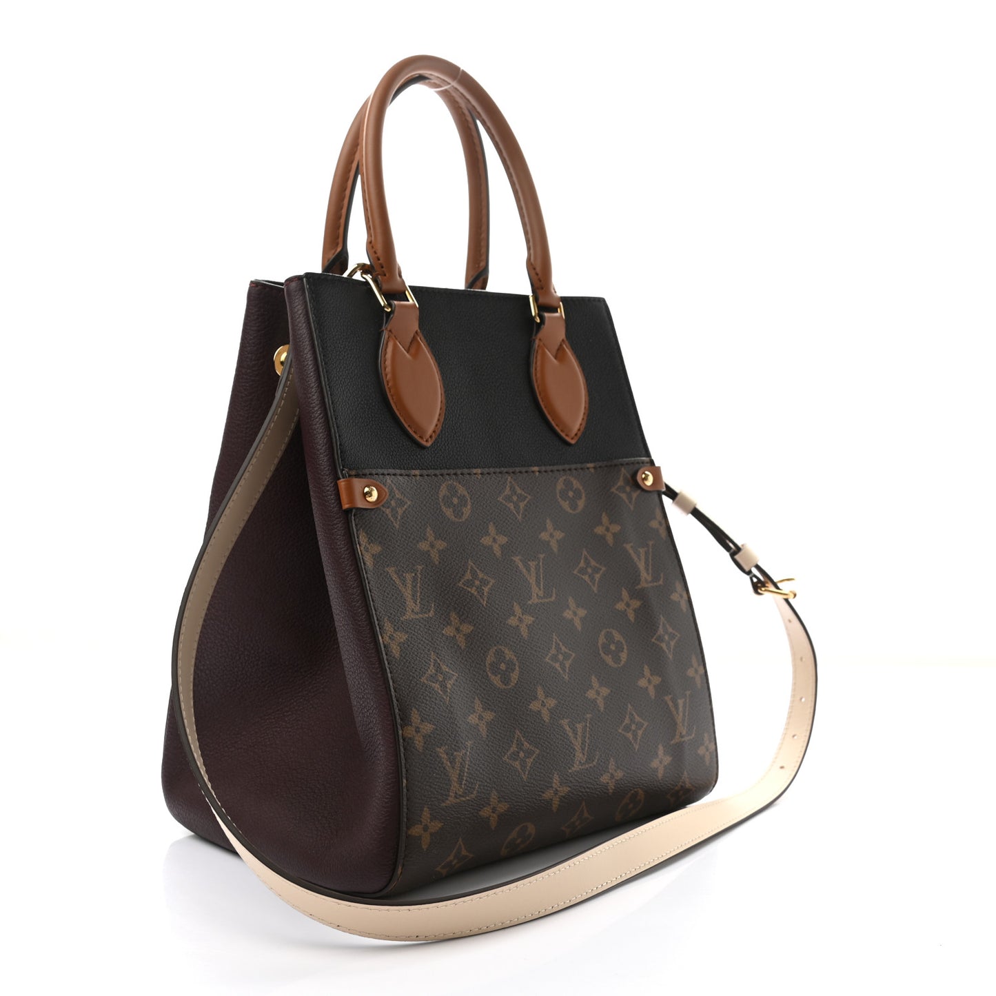 Calfskin Monogram Fold Tote MM Black Wine Cream
