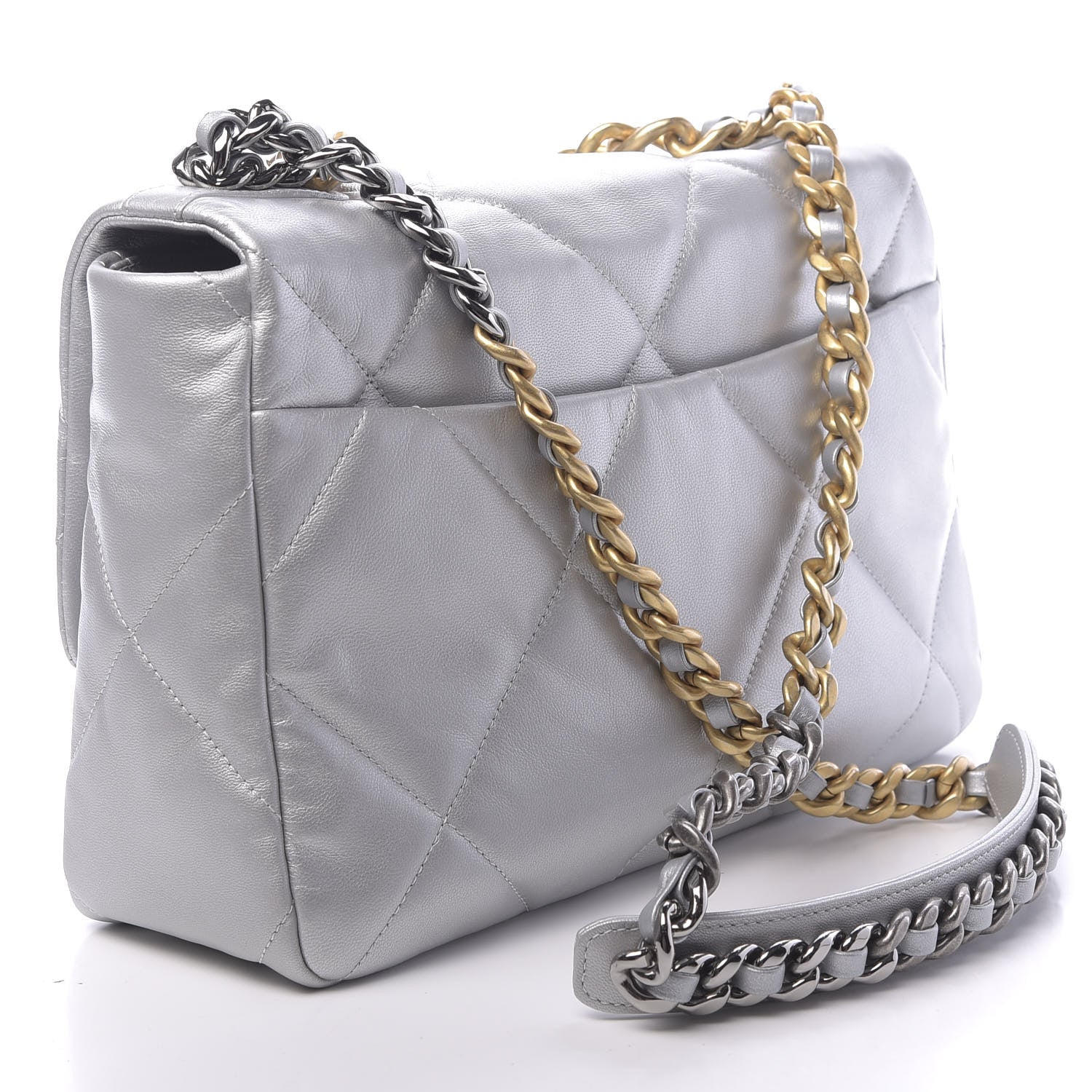 Chanel Metallic Goatskin Quilted Large 19 Flap Silver 3 of 11