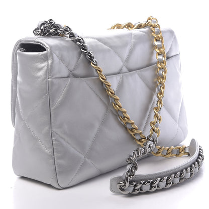 Chanel Metallic Goatskin Quilted Large 19 Flap Silver 3 of 11