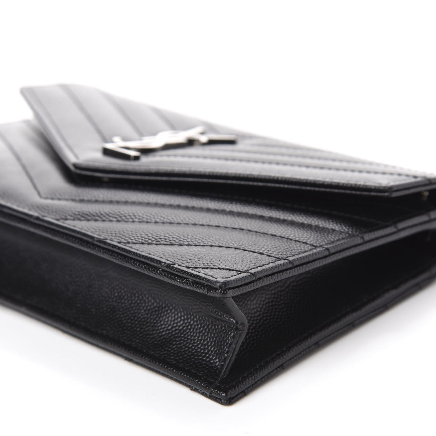 Grain De Poudre Matelasse Chevron Monogram Envelope Chain Wallet Black