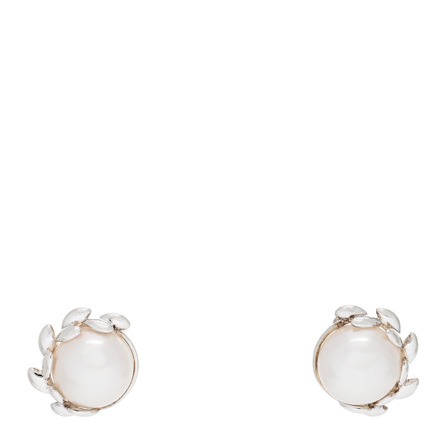 Tiffany Sterling Silver Pearl Paloma Picasso Olive Leaf Earrings 1 of 5