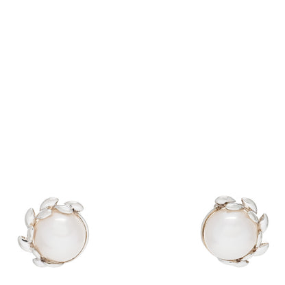 Tiffany Sterling Silver Pearl Paloma Picasso Olive Leaf Earrings 1 of 5