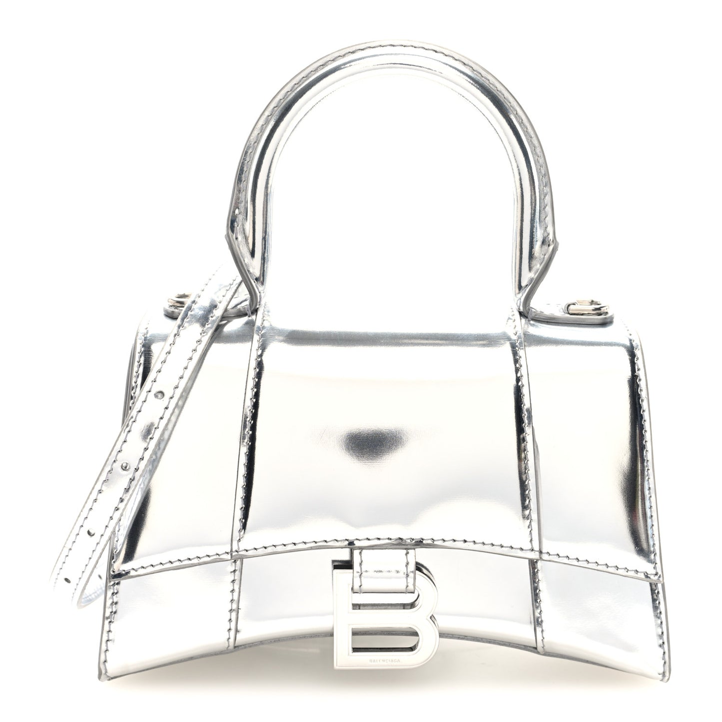 Metallic Calfskin Hourglass Top Handle Bag XS Silver