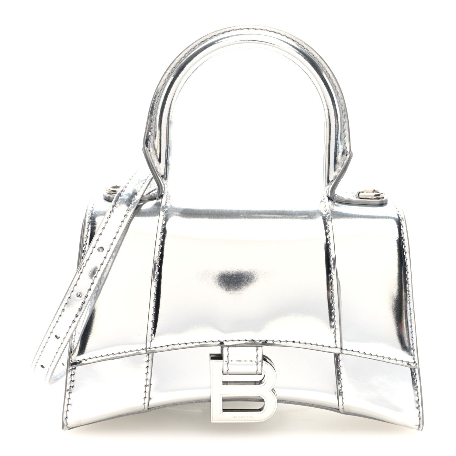 Balenciaga Metallic Calfskin Hourglass Top Handle Bag XS Silver 1 of 9