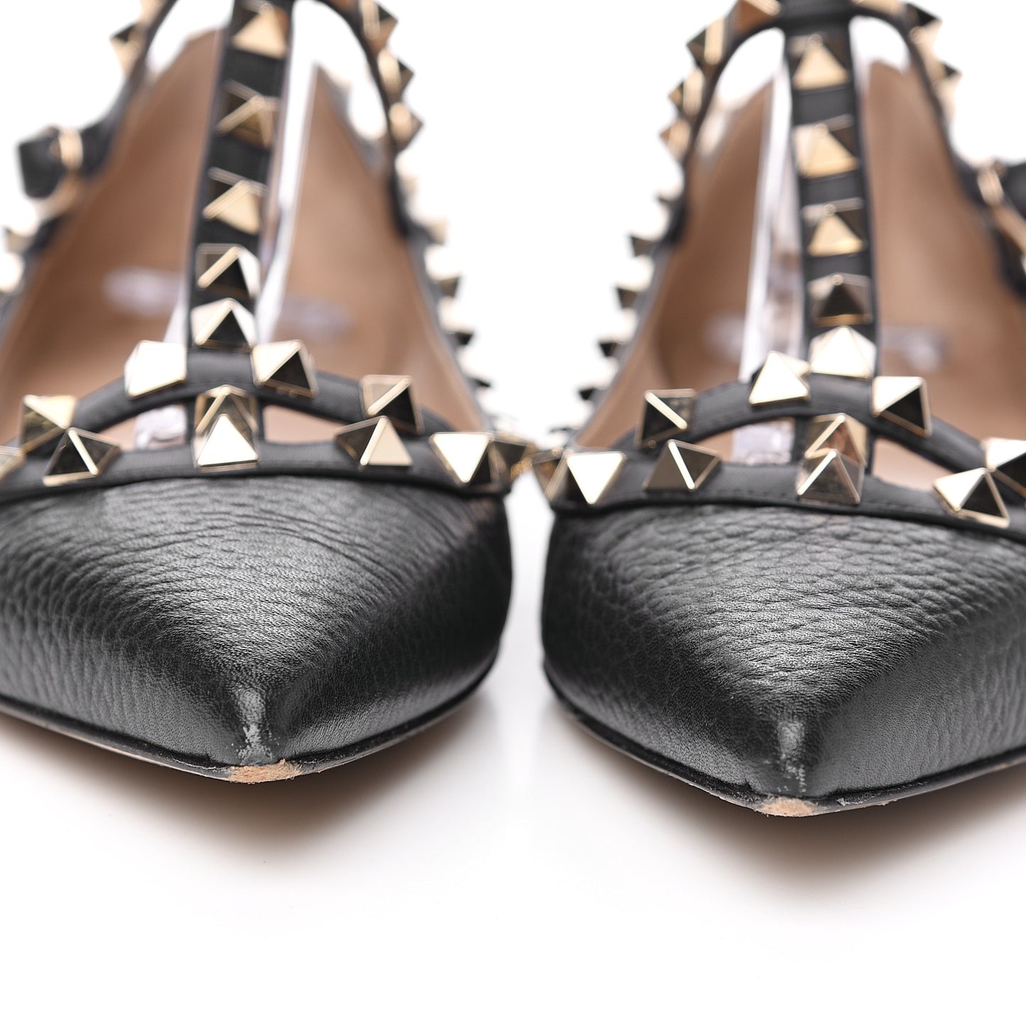 Pebbled Calfskin Rockstud Cage Ballerina Flats 37 Black