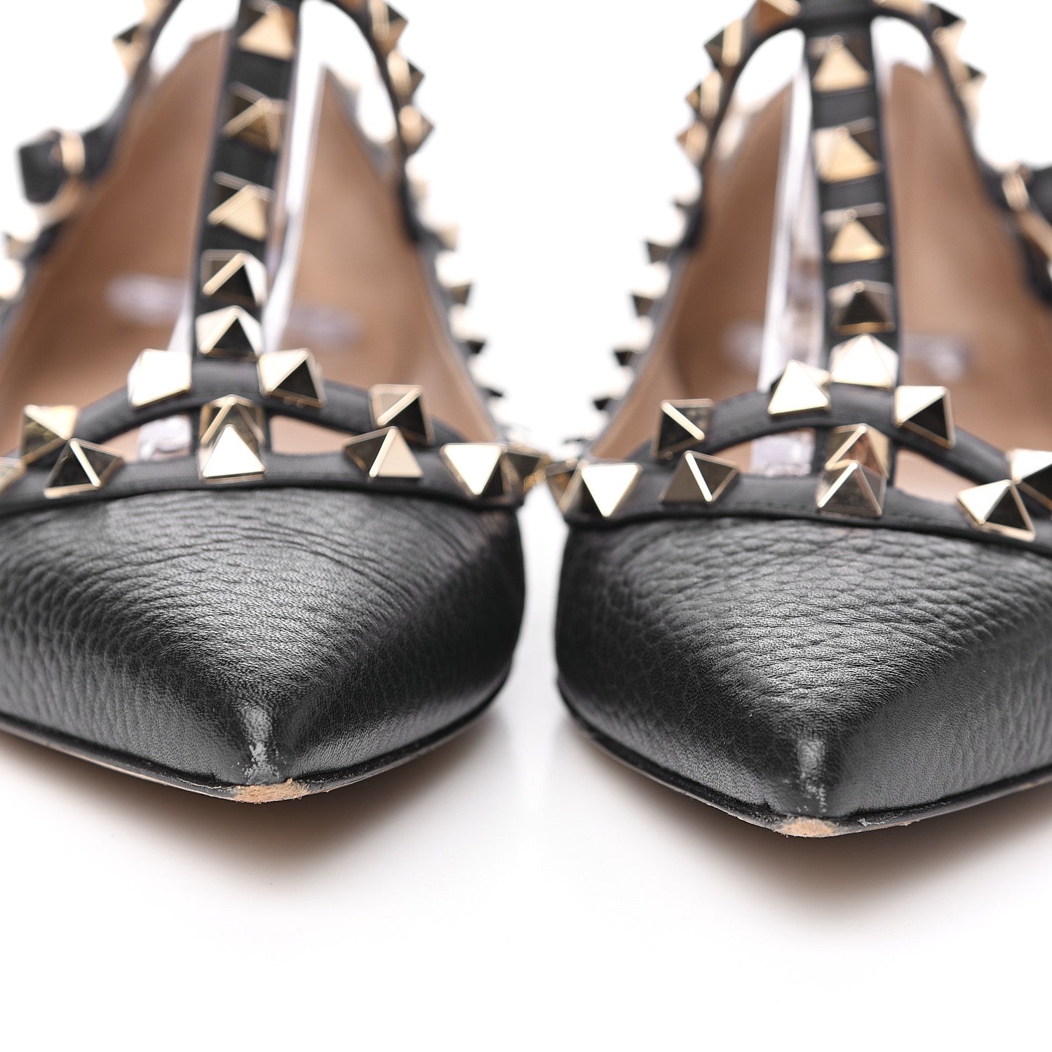Valentino Garavani Pebbled Calfskin Rockstud Cage Ballerina Flats 37 Black 9 of 10