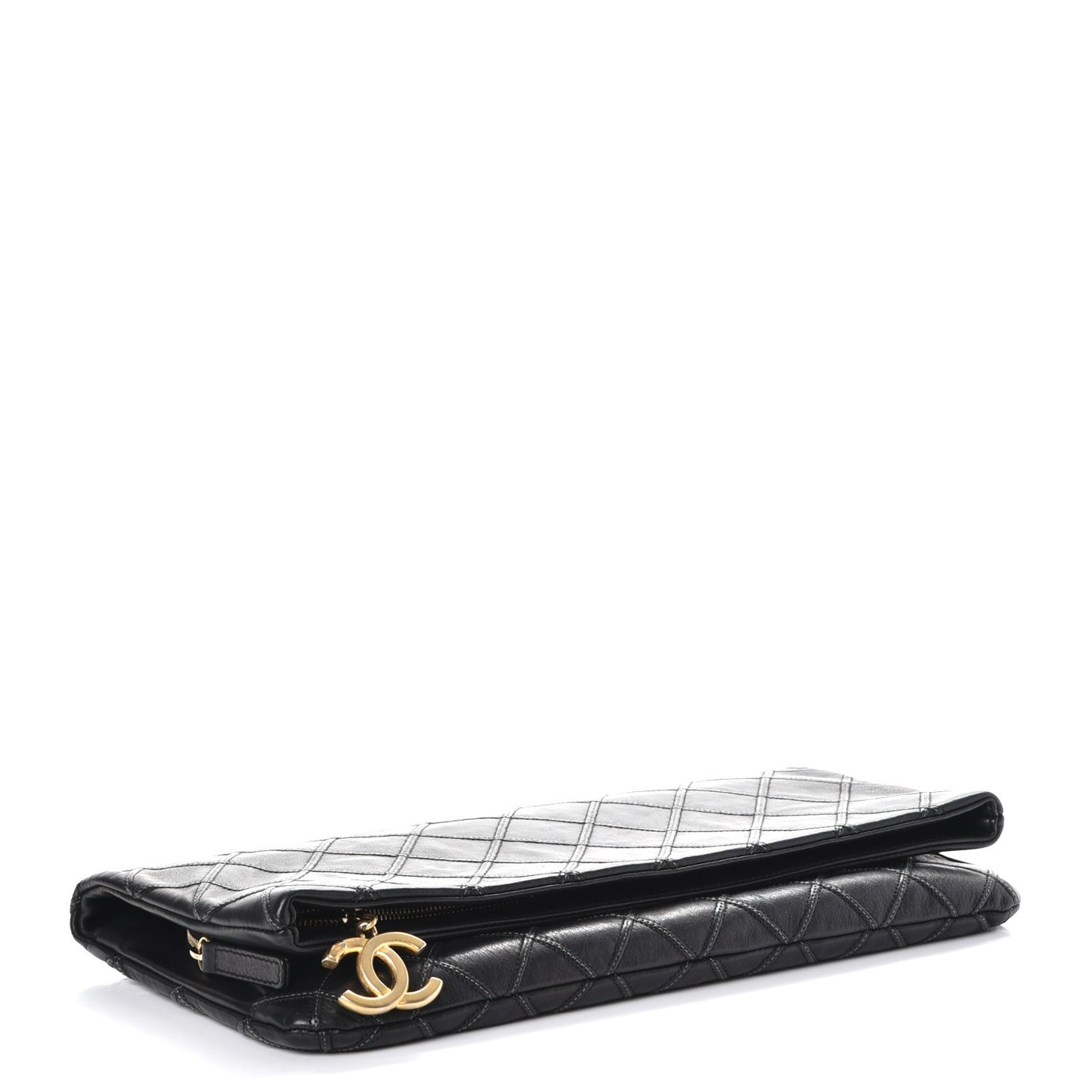 Calfskin Stitched Thin City Clutch Black