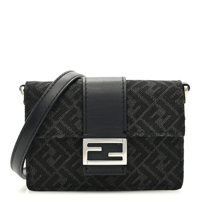 Fendi Recycled Fabric Jacquard Vitello Cover Micro FF Micro Flat Baguette Asfalto 1 of 9
