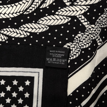 Hermes Silk Cashmere Fouets Et Badines Bandana Shawl 140 White Black 3 of 4