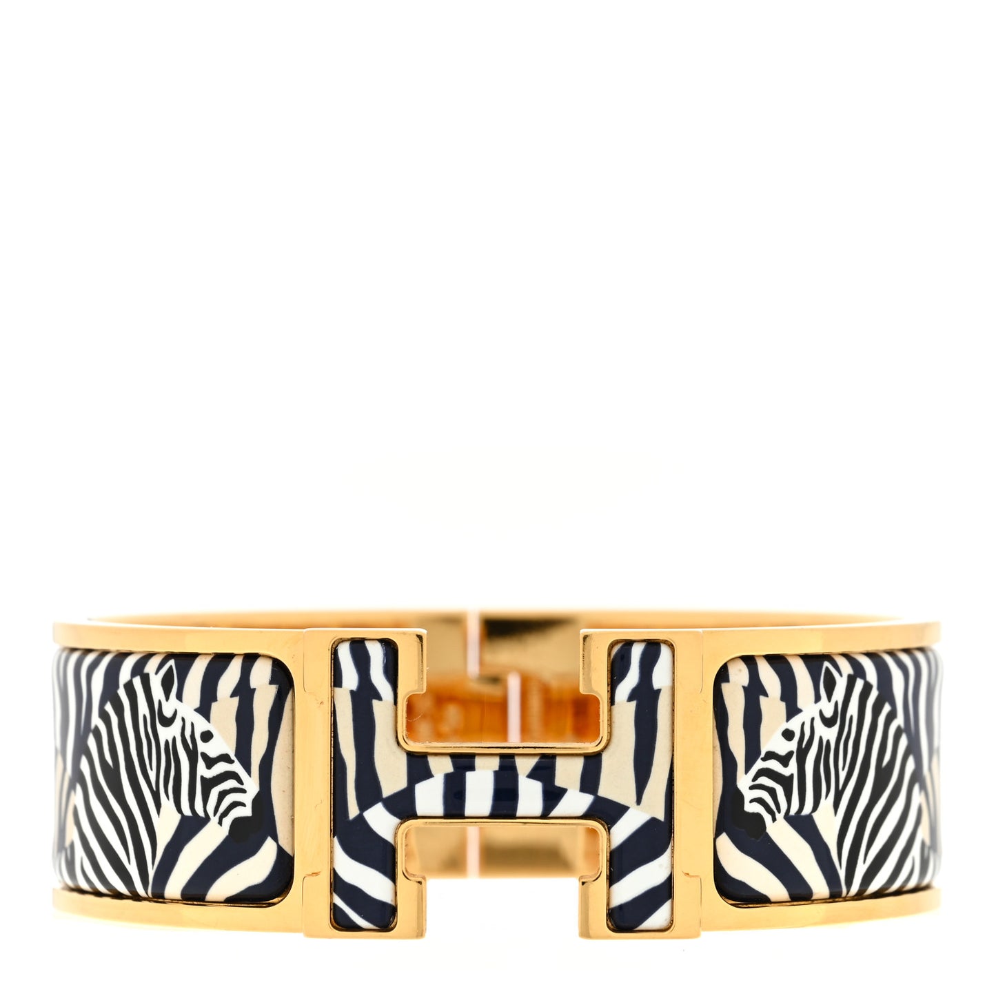 Enamel Printed Wide Zebres De Tanzania Clic Clac H Bracelet Beige Blue