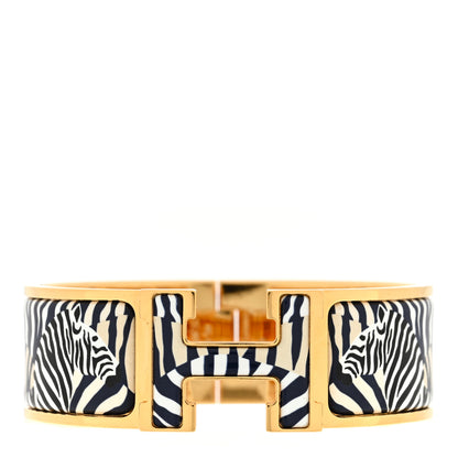 Hermes Enamel Printed Wide Zebres De Tanzania Clic Clac H Bracelet Beige Blue 1 of 3
