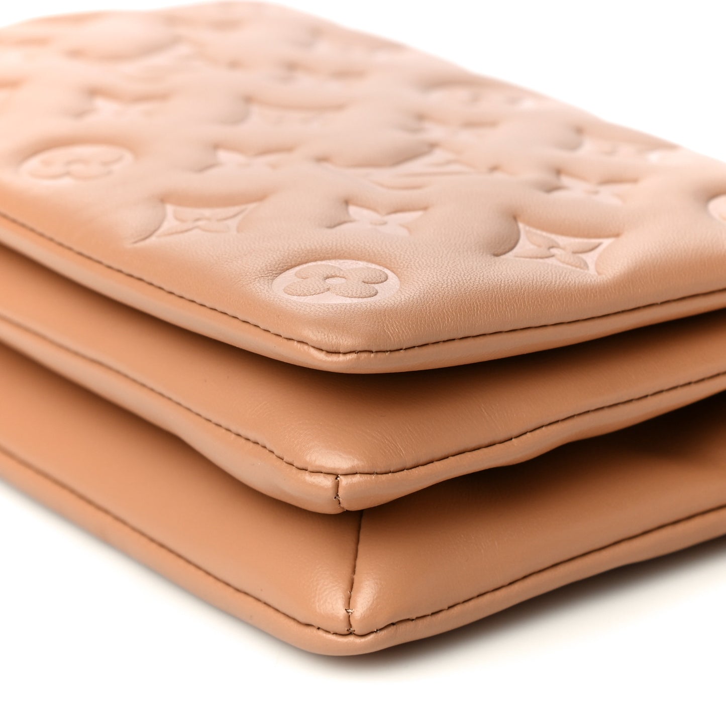 Lambskin Embossed Monogram Pochette Coussin Camel