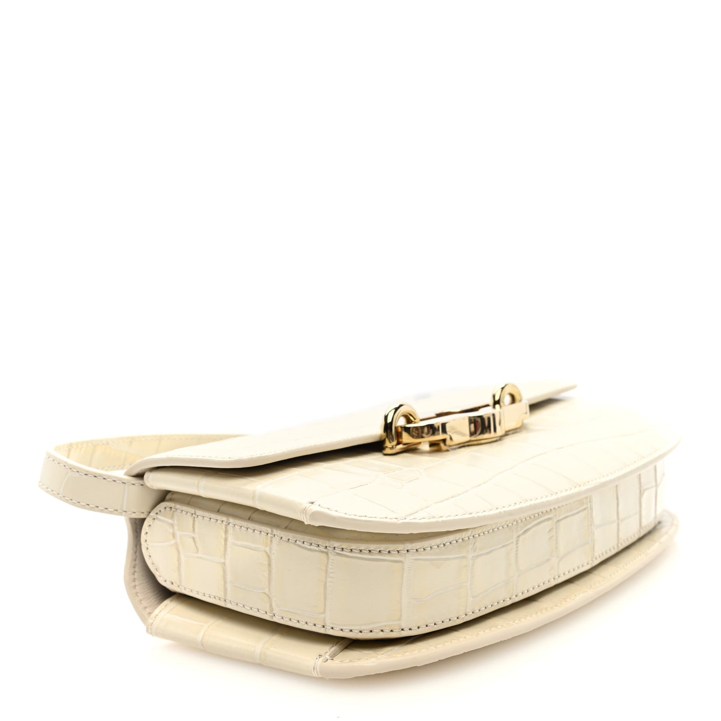 Shiny Calfskin Crocodile Print East West Pimlico Satchel Eggshell