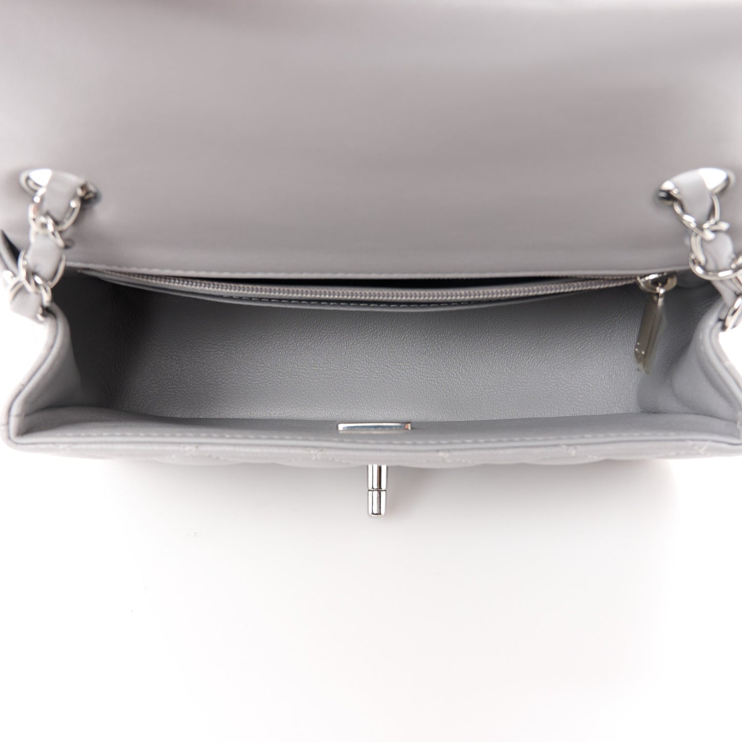 Lambskin Quilted Mini Rectangular Flap Grey
