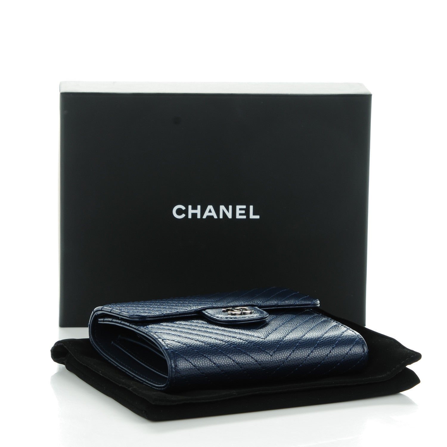 Chanel Caviar Chevron Quilted Compact Flap Wallet Navy 4 of 8