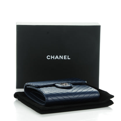 Chanel Caviar Chevron Quilted Compact Flap Wallet Navy 4 of 8