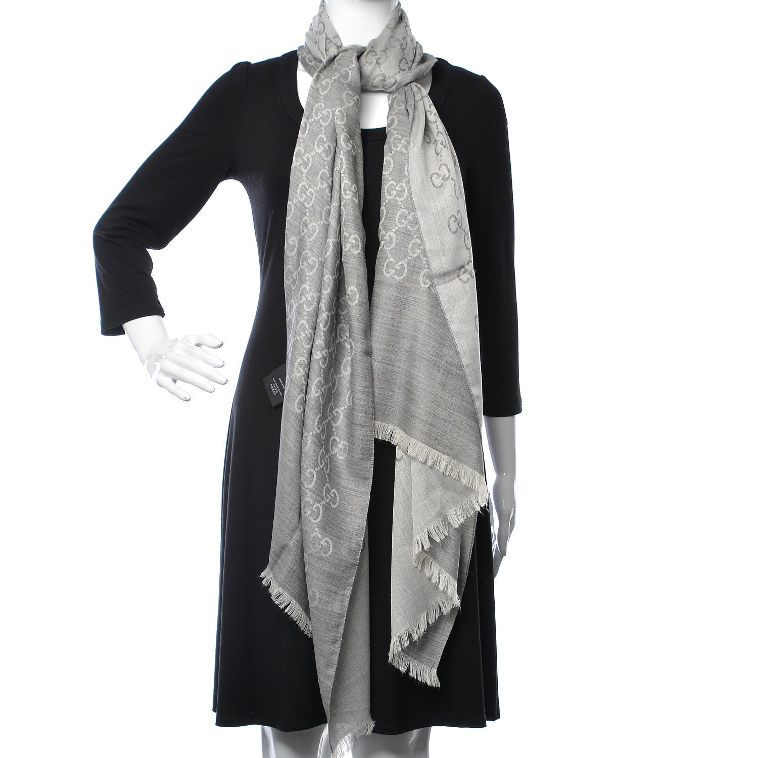 Gucci Wool Silk GG Monogram GGNat Scarf Lead 2 of 5