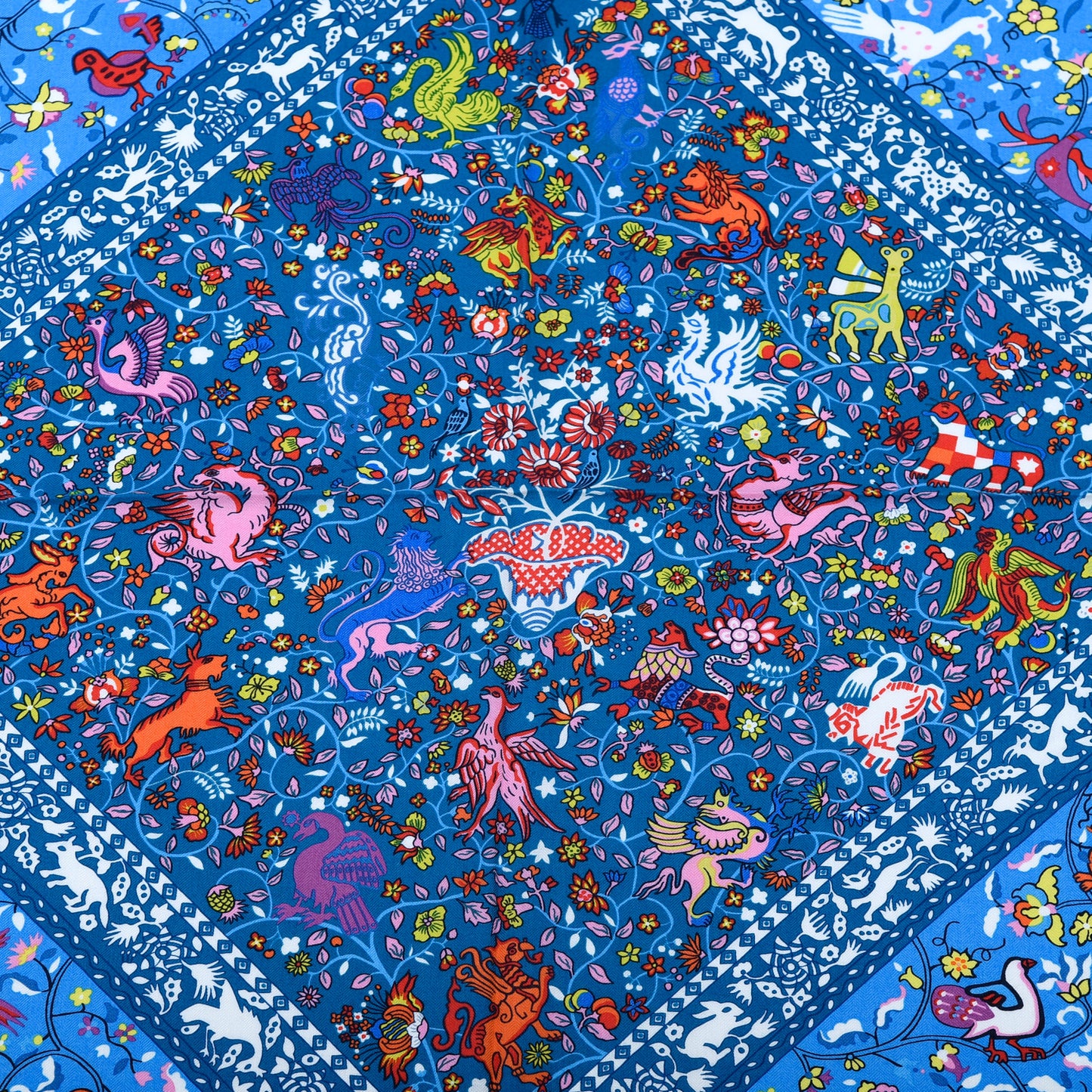 Cashmere Silk Jardins De Soie Shawl 140 Bleu Vert Rose