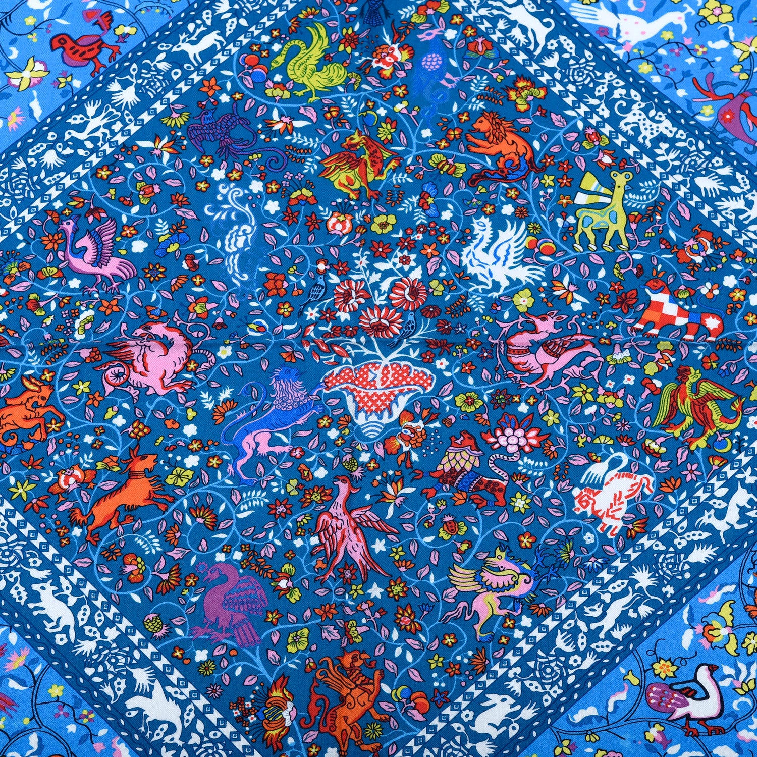 Hermes Cashmere Silk Jardins De Soie Shawl 140 Bleu Vert Rose 4 of 6