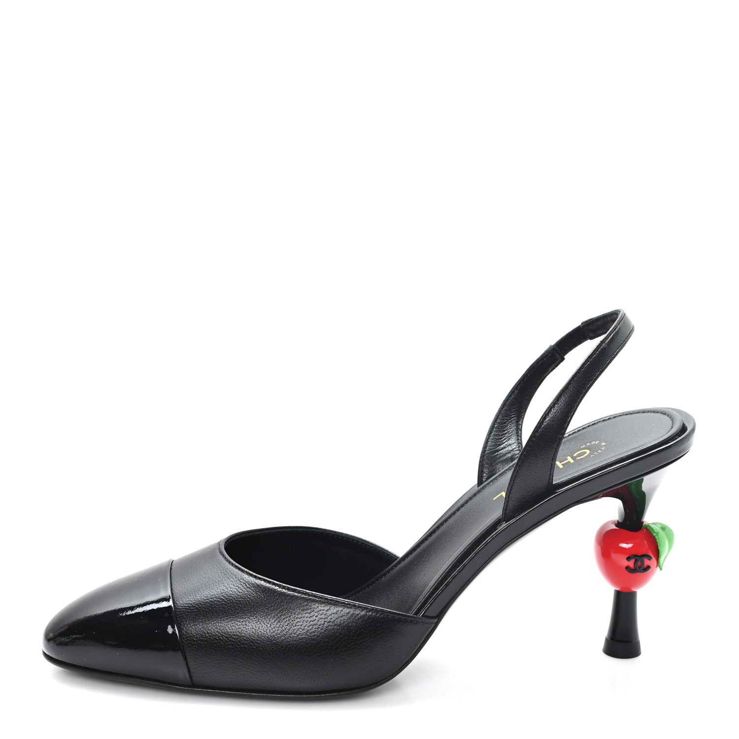 Chanel Lambskin Patent Cap Toe CC Apple Slingback Pumps 38.5 Black 1 of 10