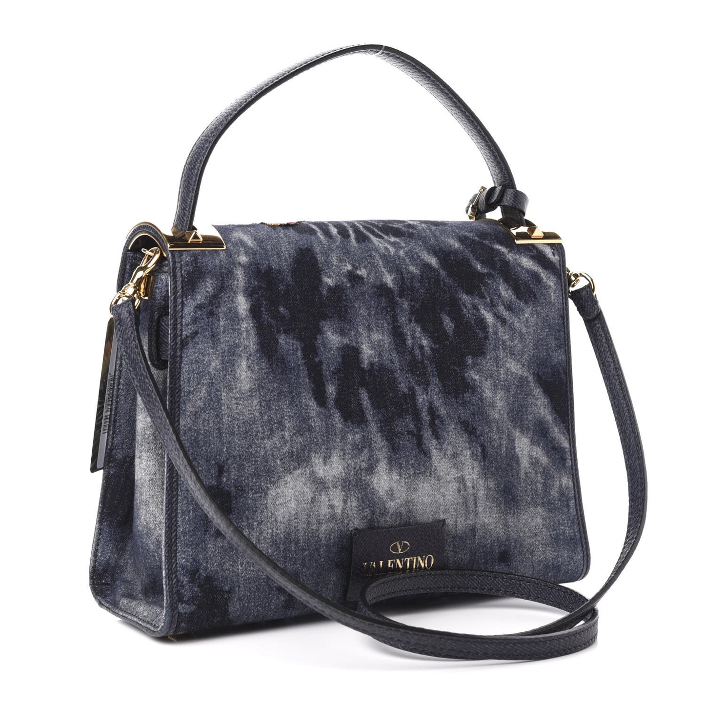 Denim Butterfly Embroidered Small My Rockstud Frame Bag Blue