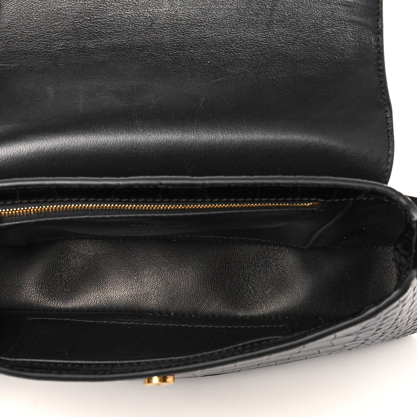 Shiny Super Supple Calfskin Crocodile Embossed Medium XX Flap Bag Black