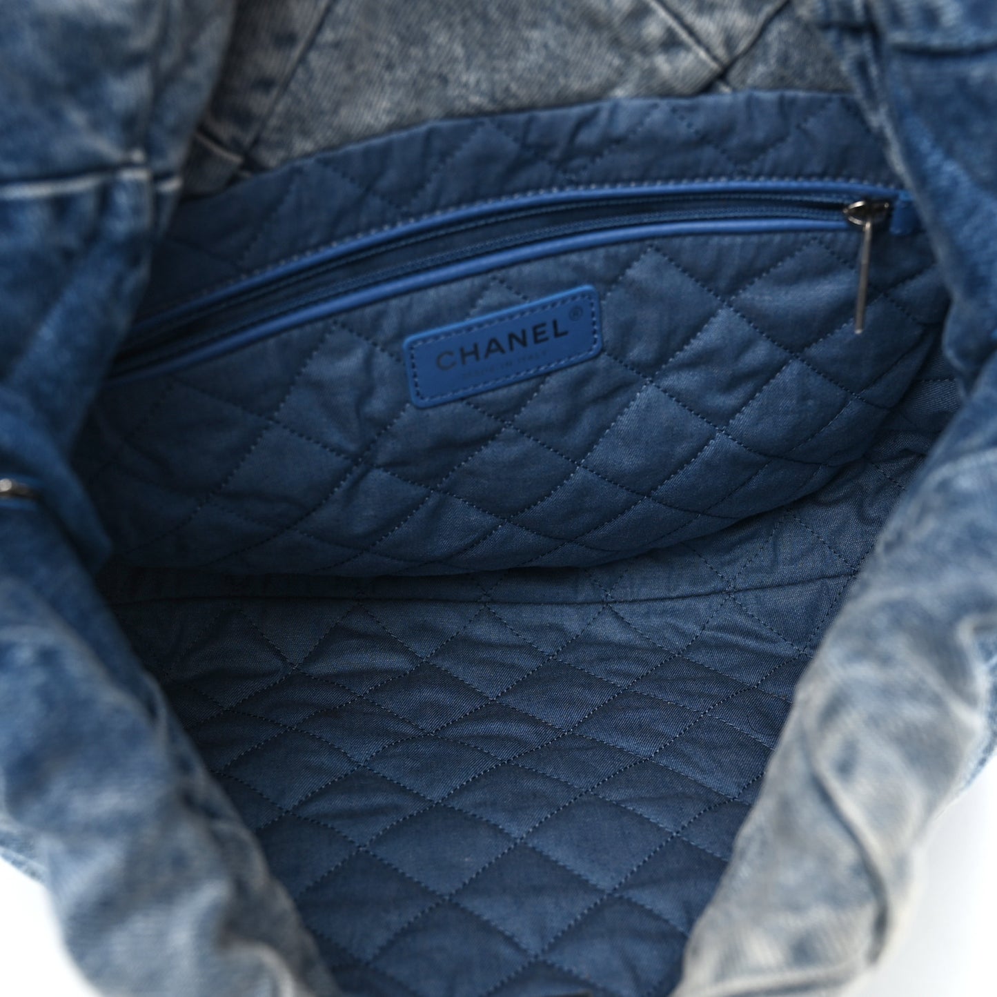 Denim Quilted Small Chanel 22 Blue