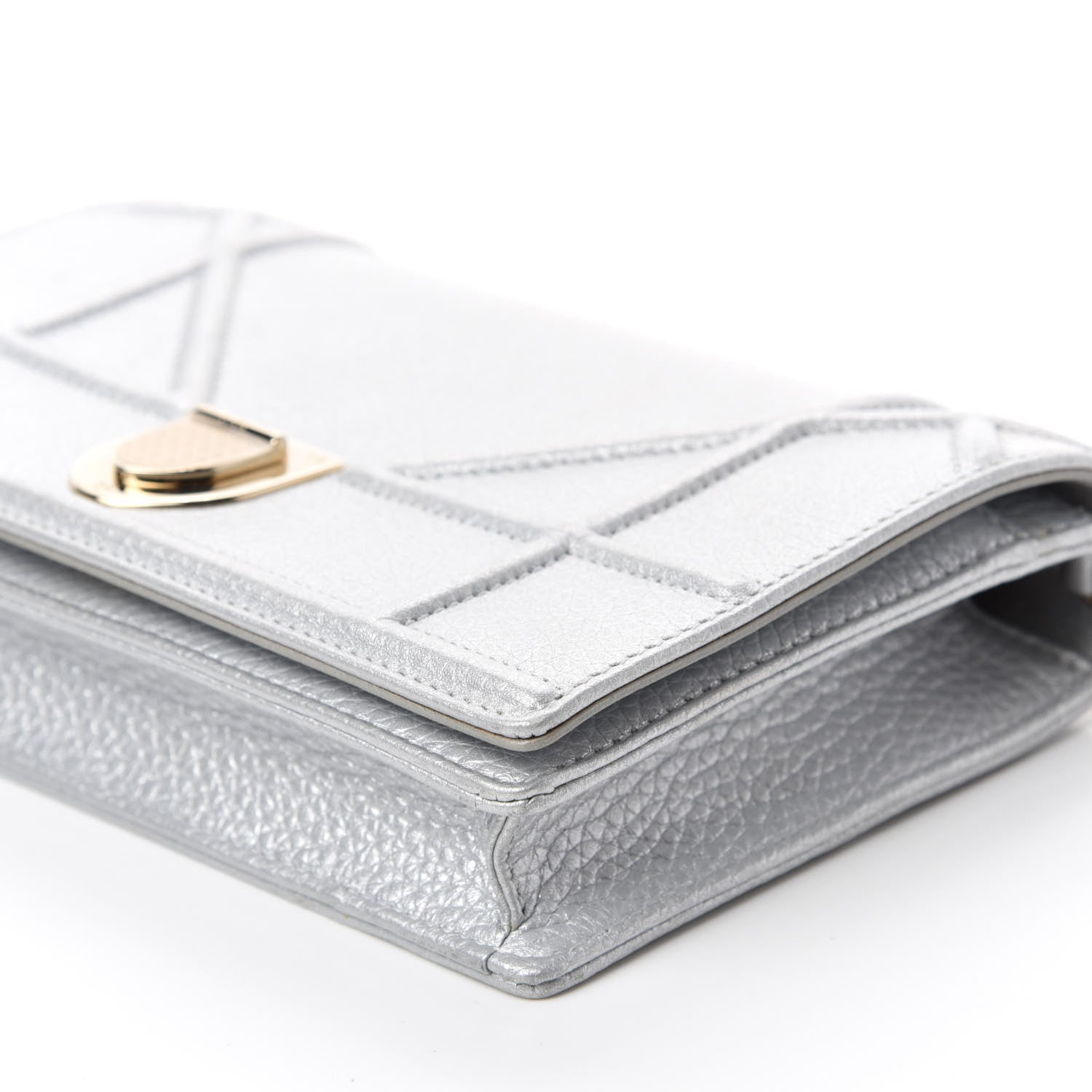 Christian Dior Metallic Grained Calfskin Diorama Wallet on Chain Pouch Silver 7 of 11