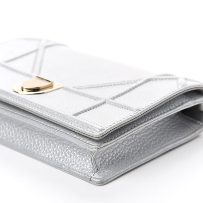 Christian Dior Metallic Grained Calfskin Diorama Wallet on Chain Pouch Silver 7 of 11