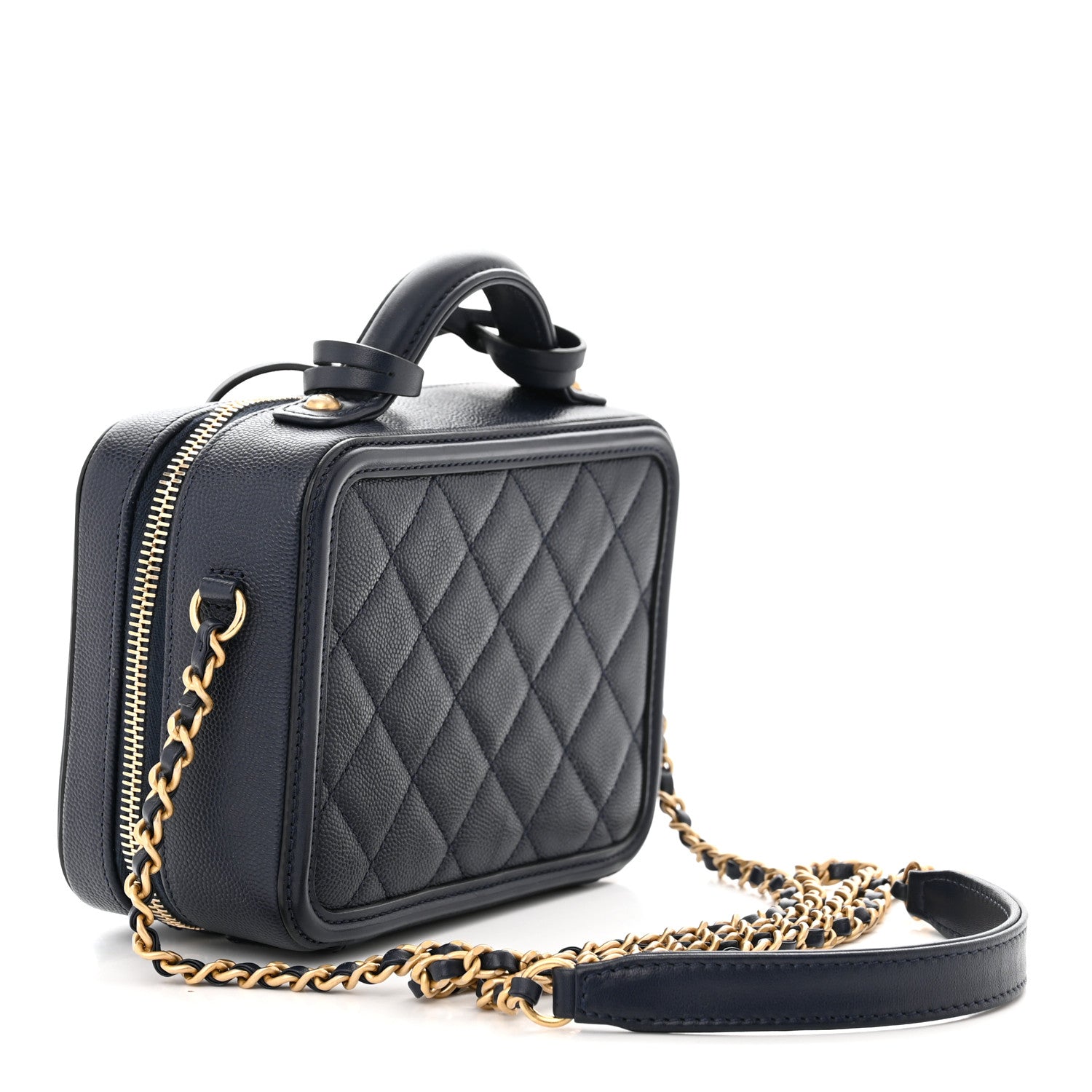 Chanel Caviar Quilted Small CC Filigree Vanity Case Navy 3 of 13