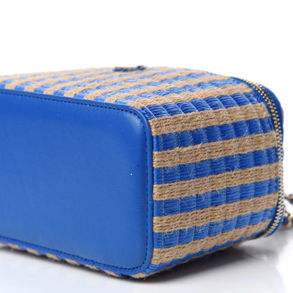 Chanel Raffia Jute Striped Small Vanity Case With Chain Blue Beige 7 of 11