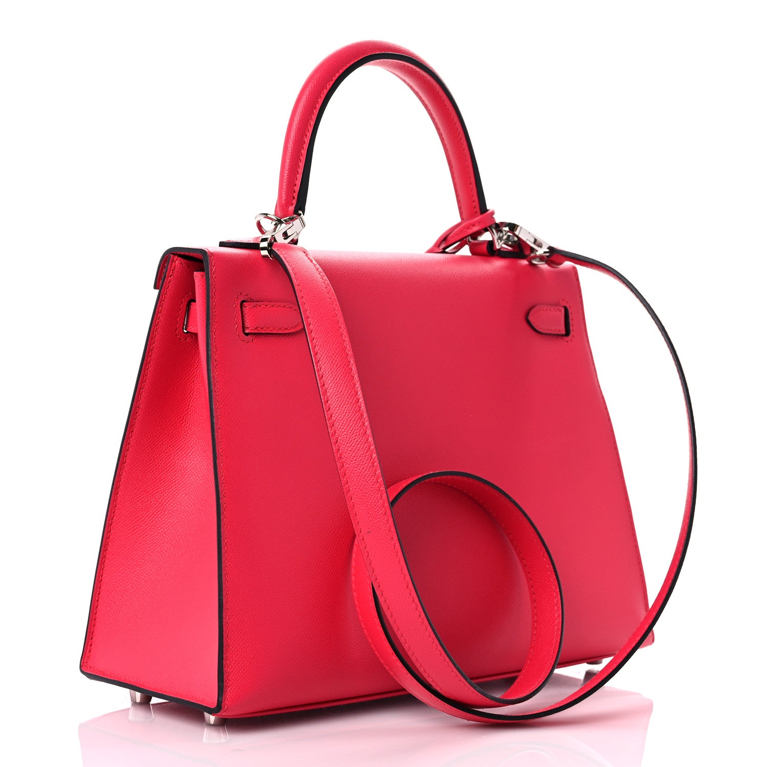 Hermes Madame Calfskin Verso Kelly Sellier 25 Rose Extreme Rouge Piment 3 of 10