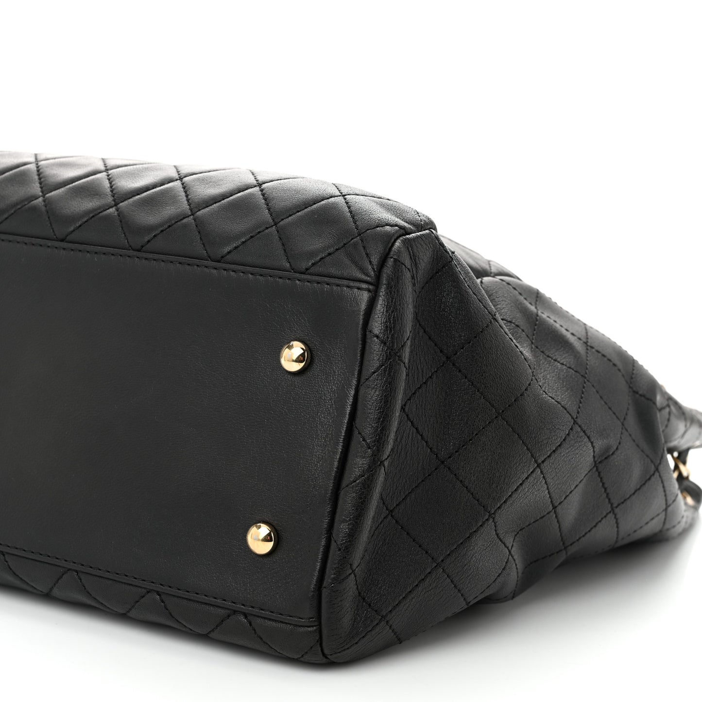 Lambskin Quilted Large Drawstring Bag Black