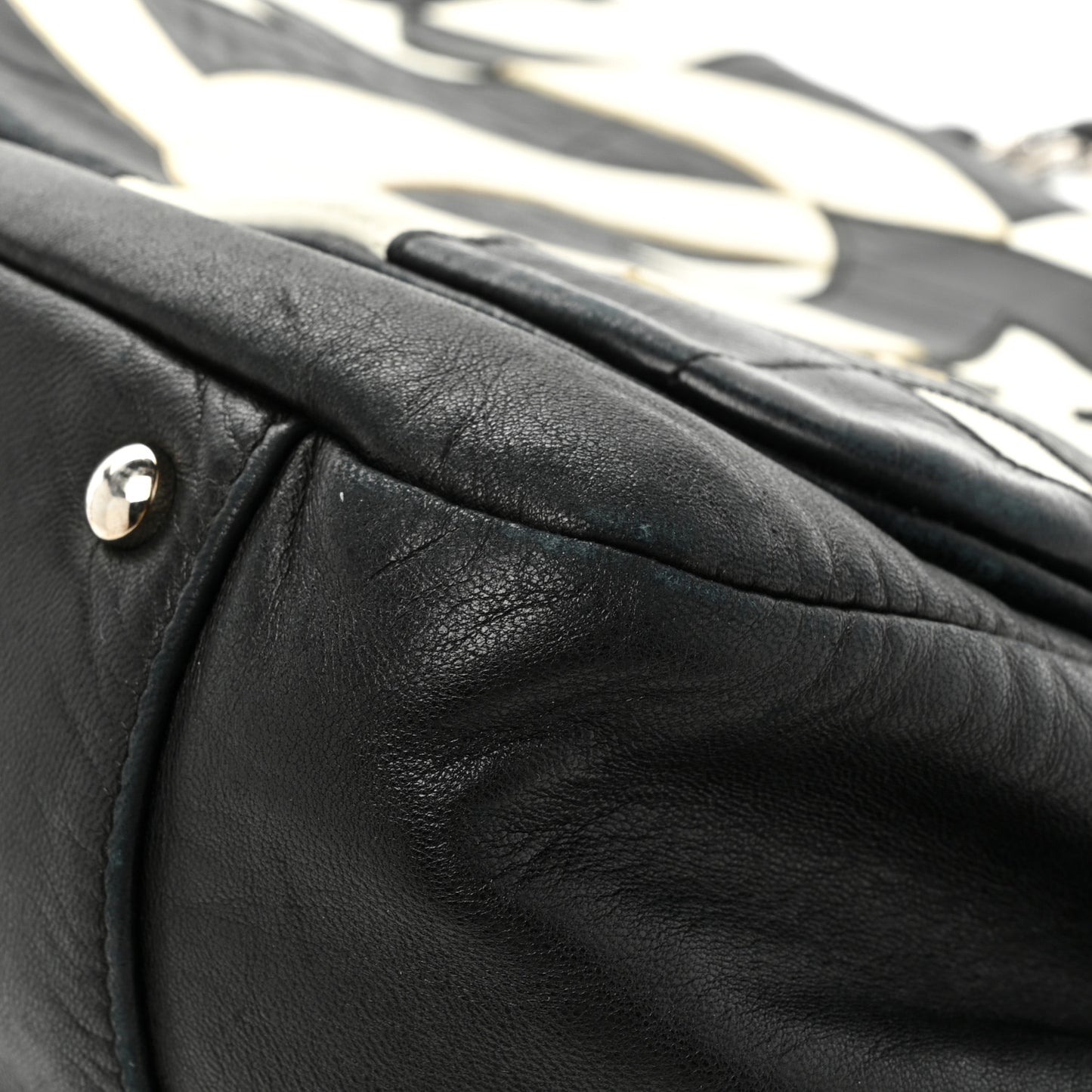 Lambskin Patchwork Accordion Flap Black White