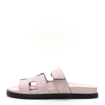 Hermes Suede Goatskin Womens Chypre Sandals 37 Rose Porcelaine 1 of 8