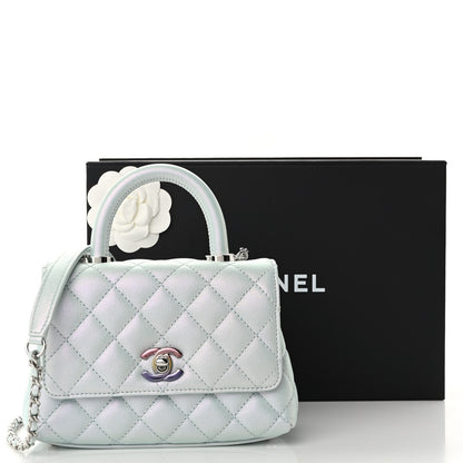 Chanel Iridescent Caviar Quilted Extra Mini Coco Handle Flap Light Blue 11 of 11