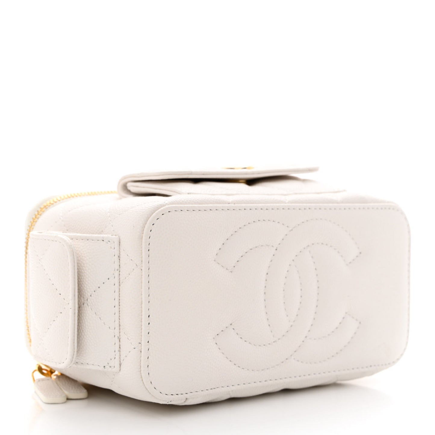 Caviar Quilted Polly Pocket East West Top Vanity With Chain White