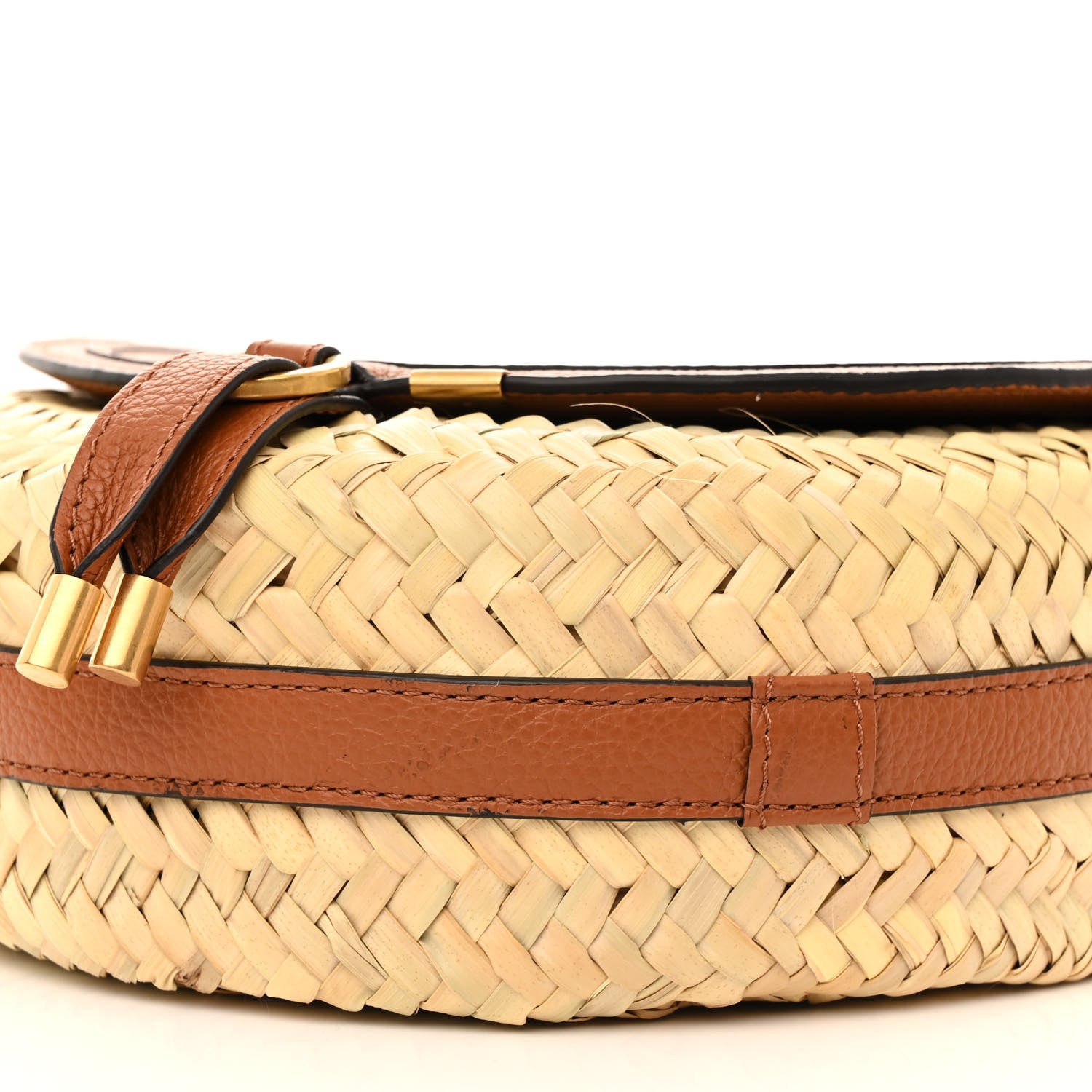 Chloe Raffia Calfskin Marcie Basket Small Marcie Round Crossbody Bag Tan 11 of 15