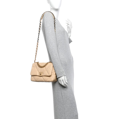 Chanel Shiny Goatskin Quilted Medium Chanel 19 Flap Beige 2 of 10