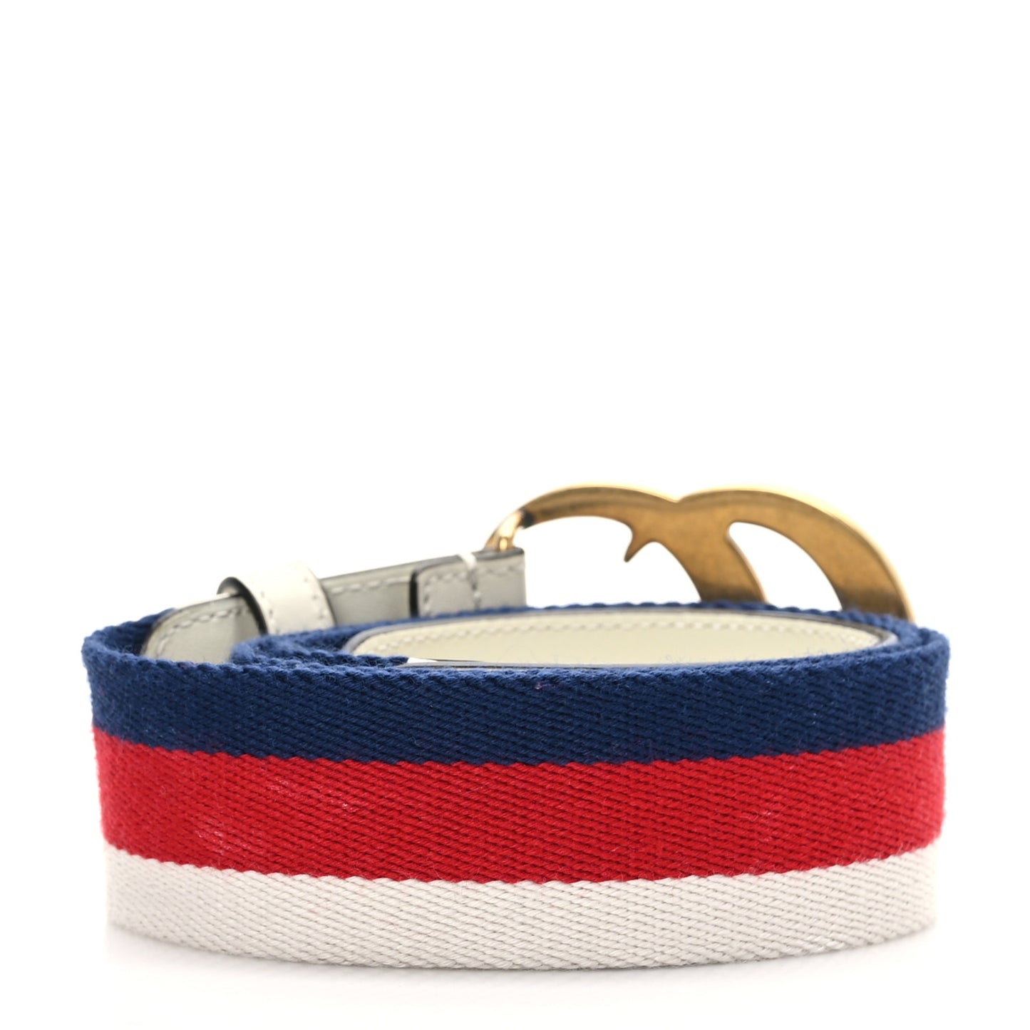 Nylon Calfskin Sylvie Web Double G 40mm Belt 80 32 Mystic White Hibiscus Red Maritime