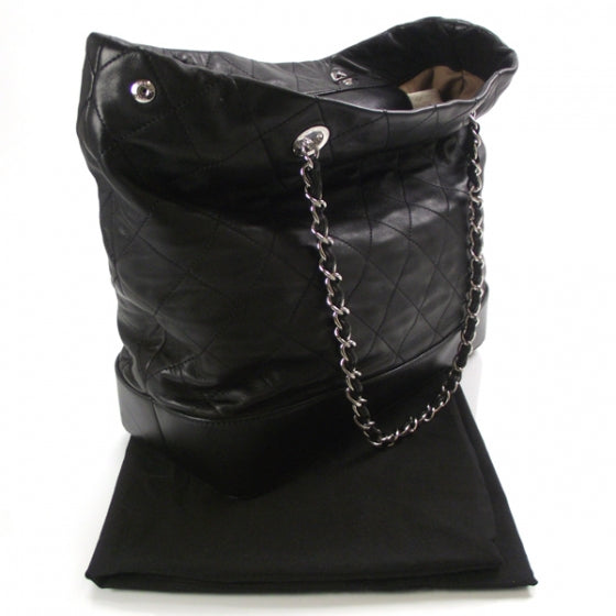 Leather Large VIP Diamond Stitched Tote Bag Black