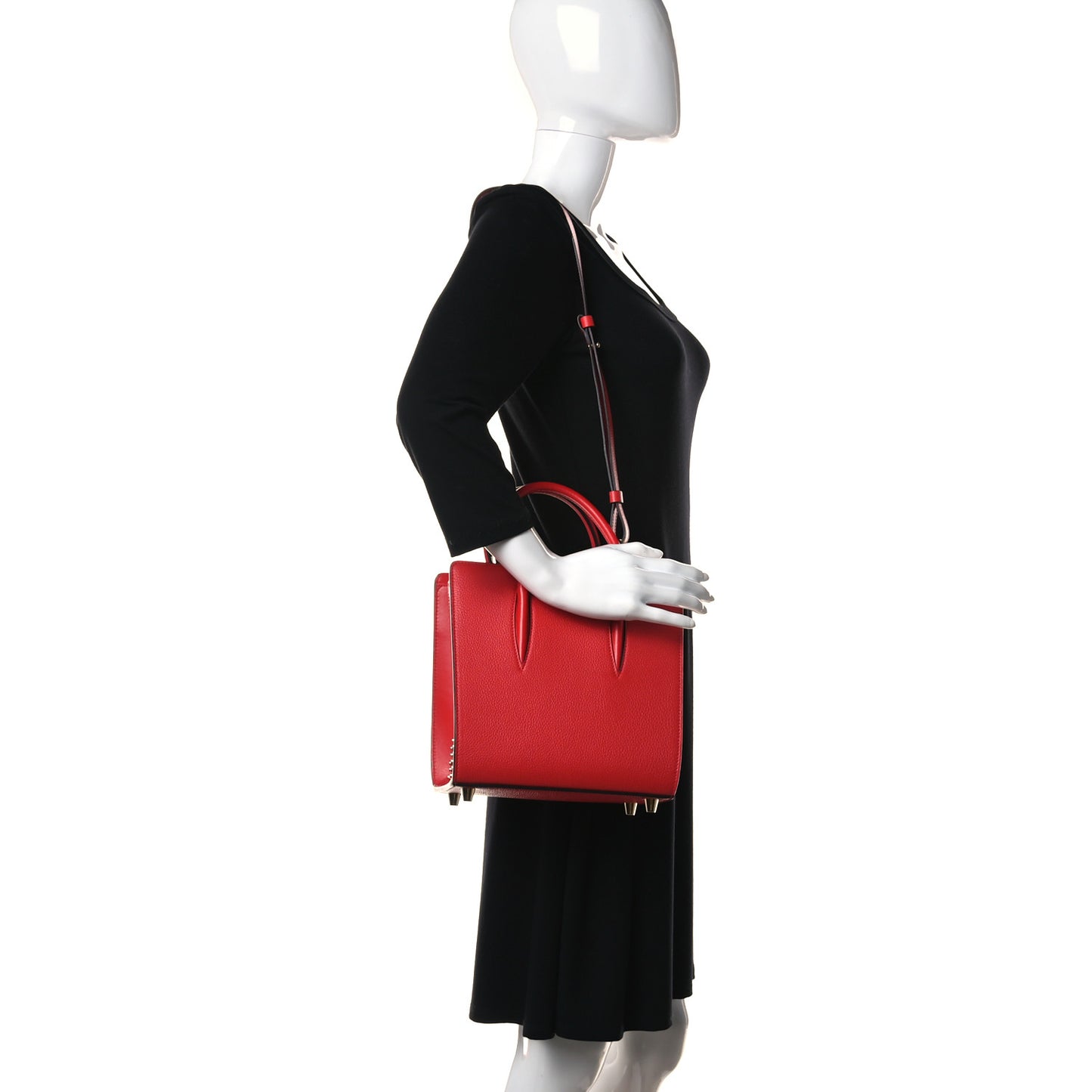 Calfskin Patent Studded Small Paloma Red