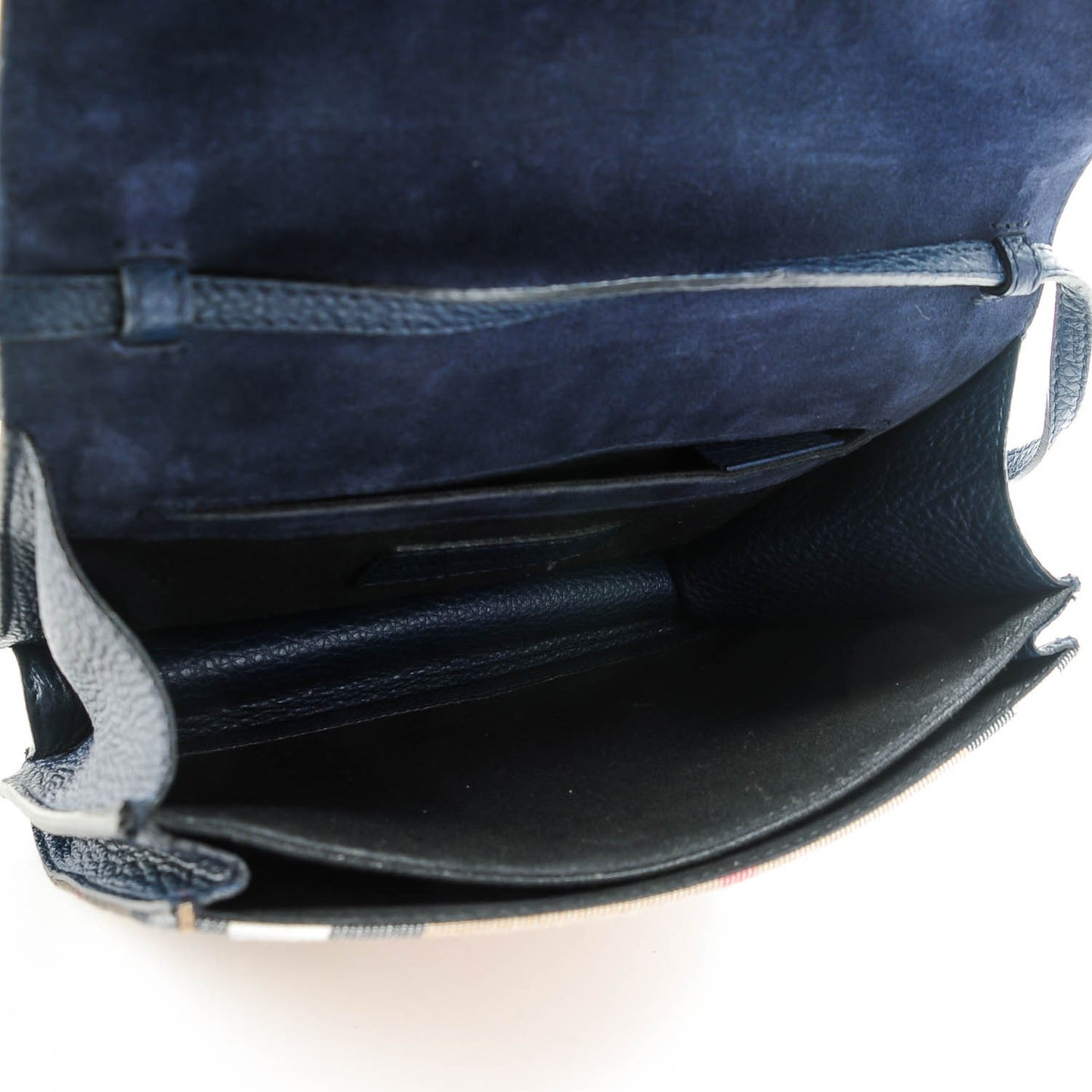 Pebbled Calfskin House Check Small Macken Crossbody Bag Ink Blue