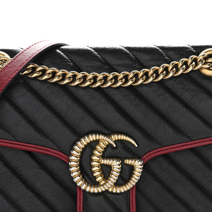 Gucci Vintage Effect Calfskin Matelasse Diagonal Small Torchon GG Marmont Shoulder Bag Black Romantic Cherry 8 of 11