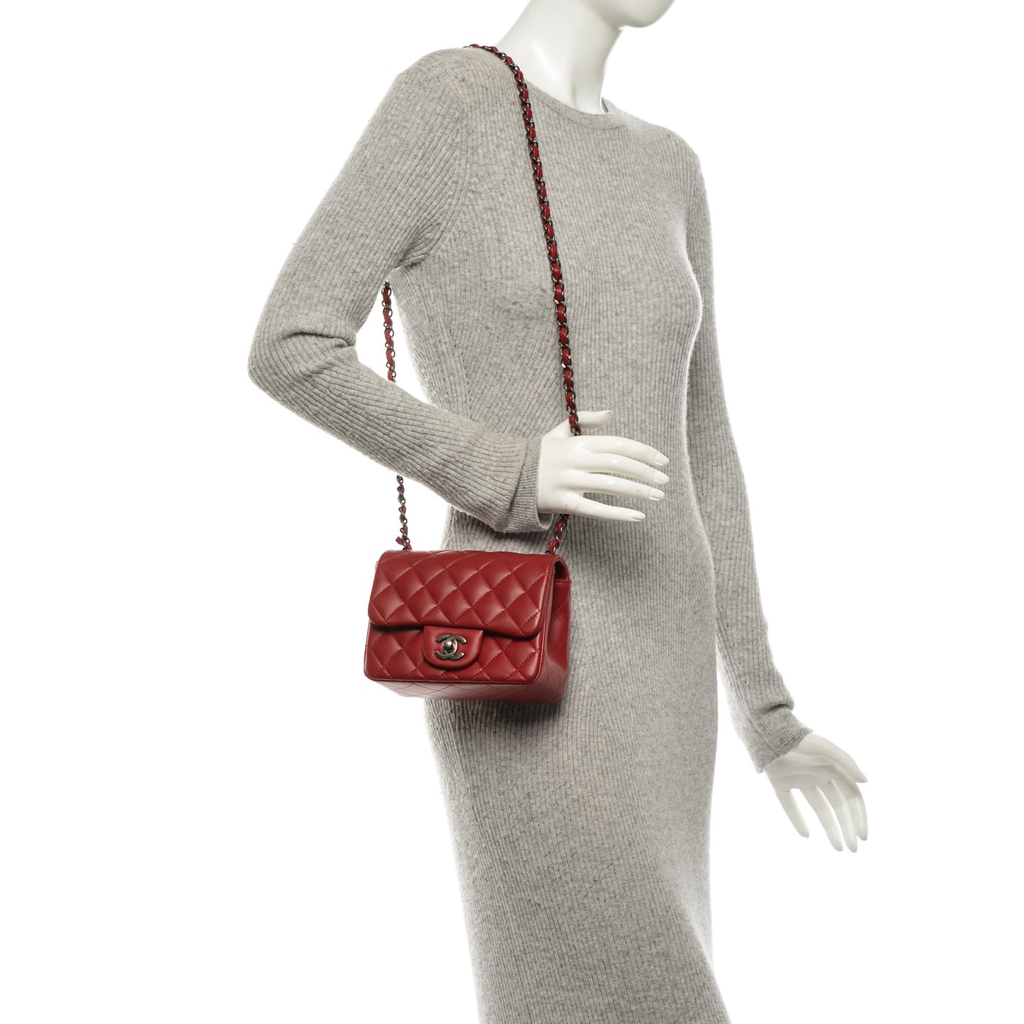 Lambskin Quilted Mini Square Flap Red