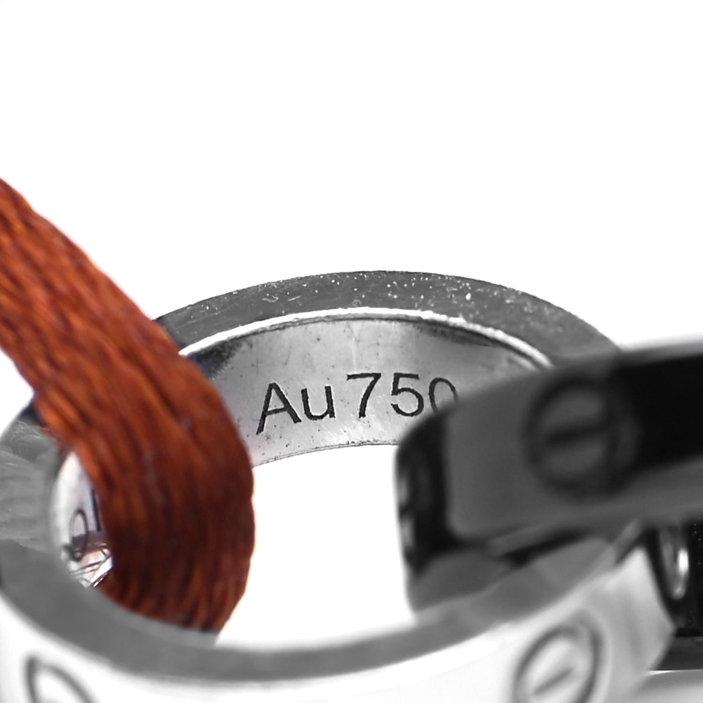 18K White Gold Ceramic 4 Diamond LOVE Cord Bracelet Brown
